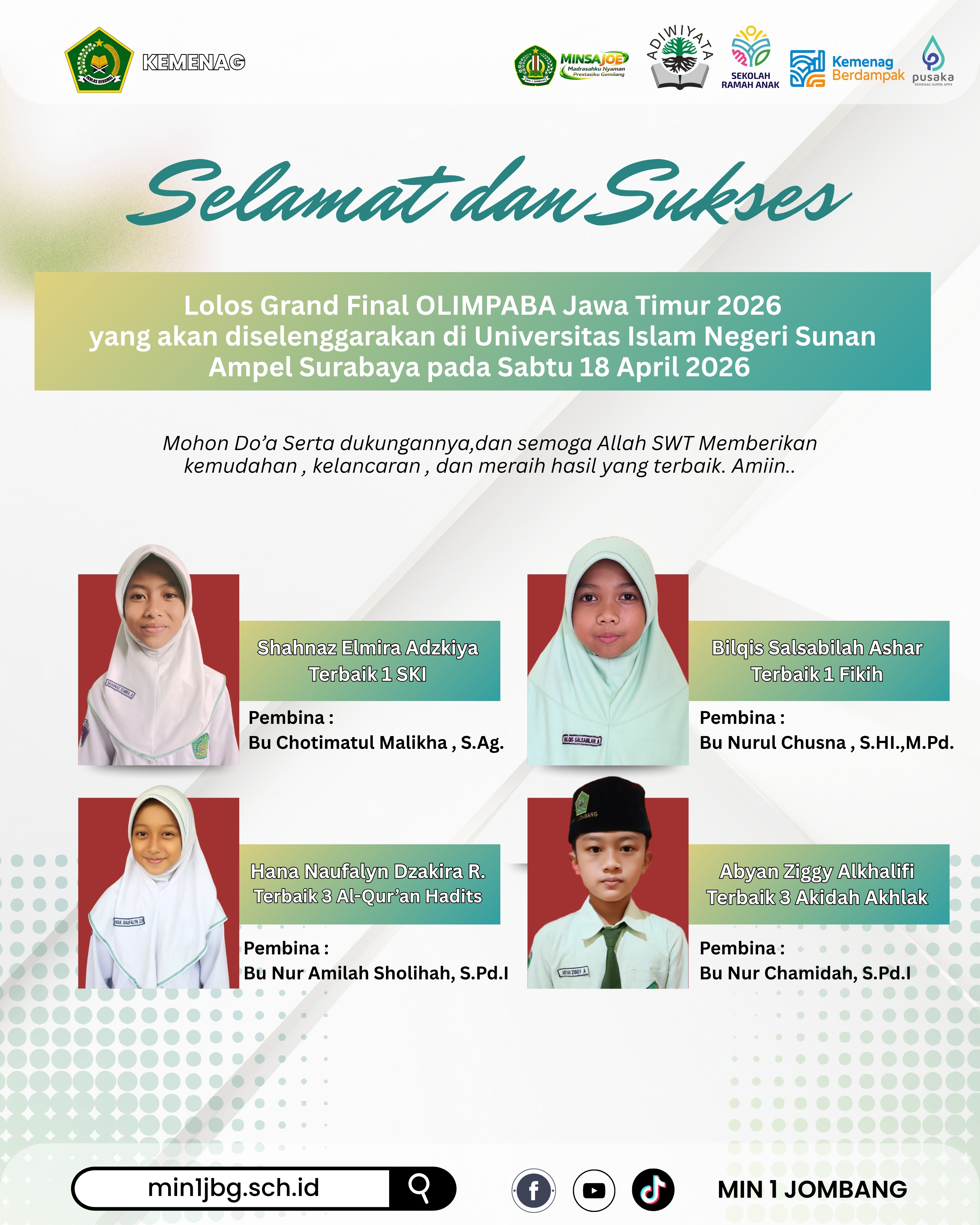 Empat Siswa MIN 1 Jombang Lolos Grand Final OLIMPABA Jawa Timur 2026